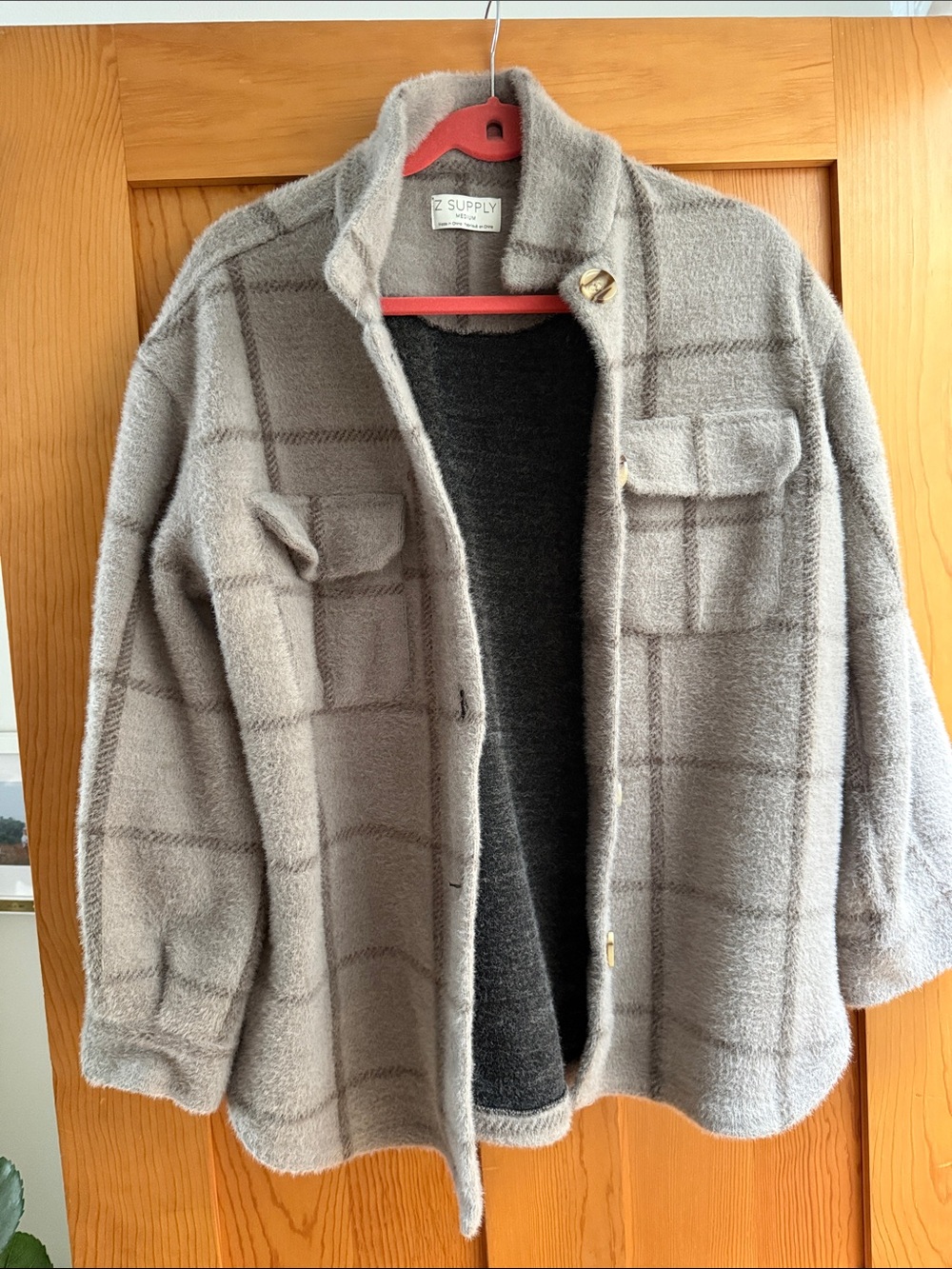 Z Supply Taupe Plaid Cozy Teddy Shacket